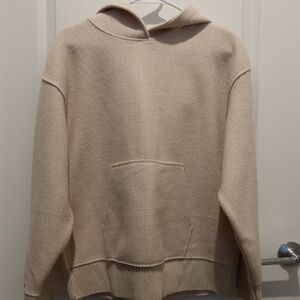 Zara Men's Heavy Ribbed Cream Hoodie Small